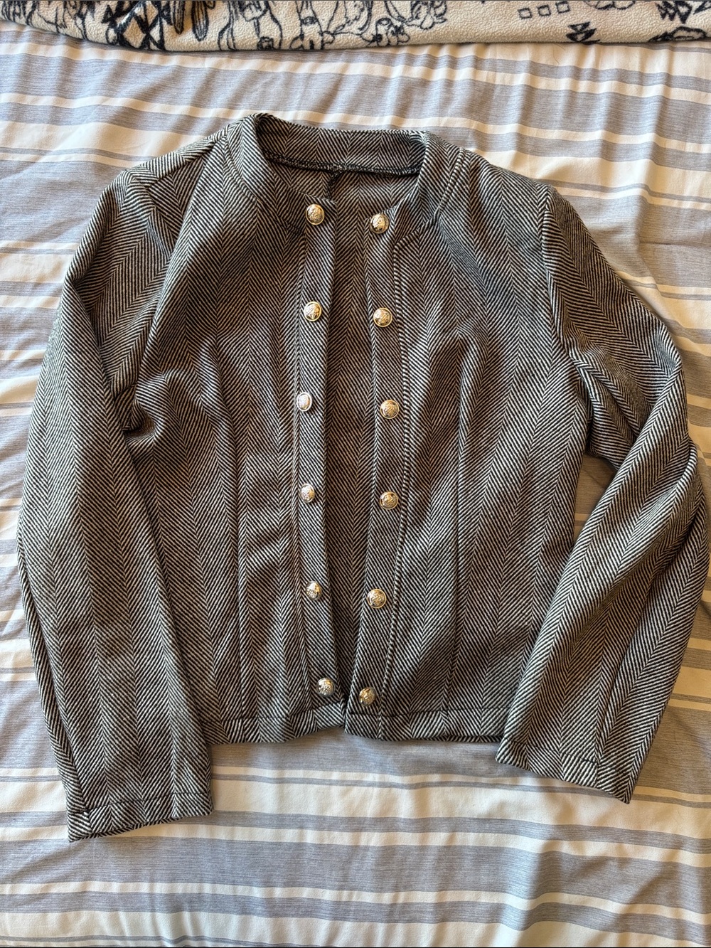 Classic Herringbone Double-Breasted Women's Jacket - Black & White